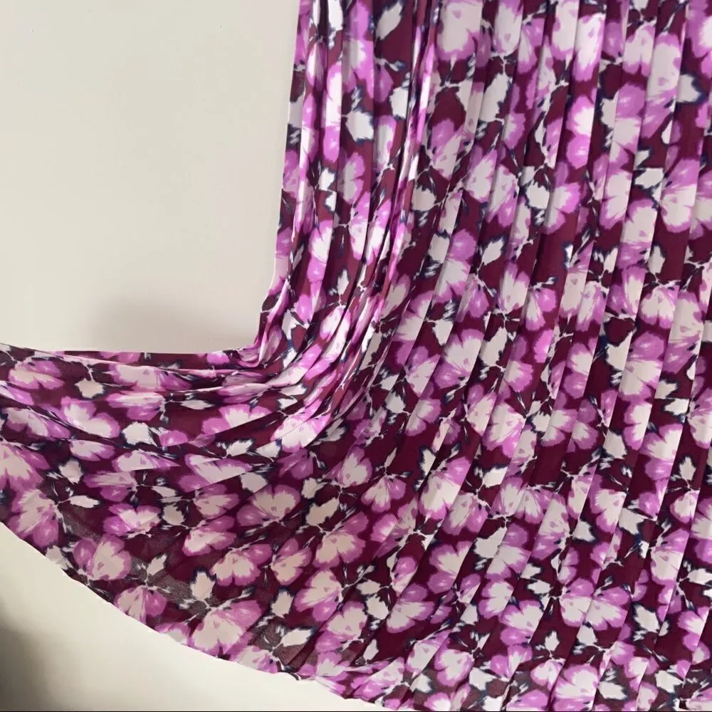Banana Republic Purple Floral Short Sleeve Pleated Fit & Flare Dress